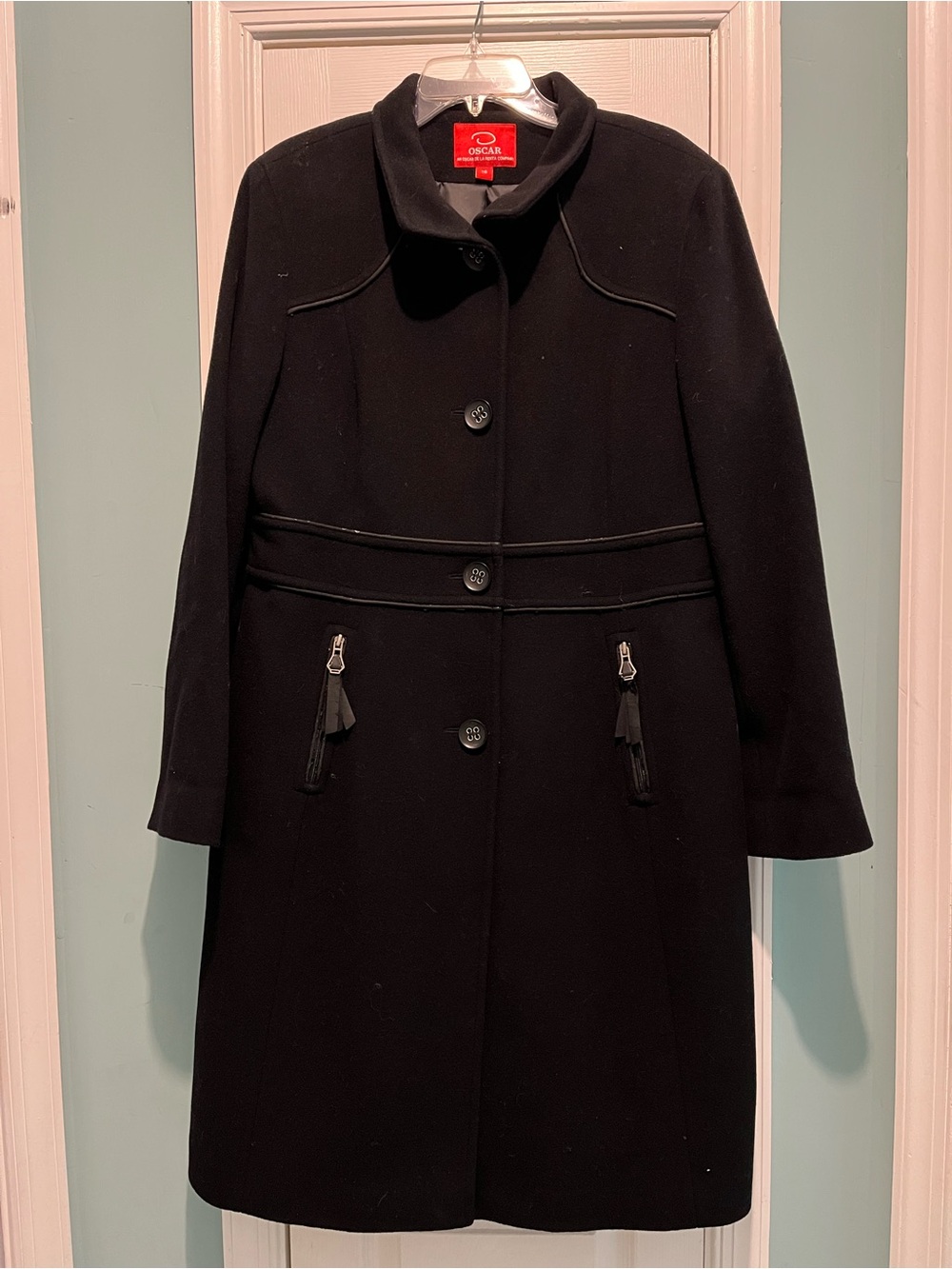Oscar an Oscar de la Renta Company Wool Cashmere Longline Peacoat Jacket Sz 16